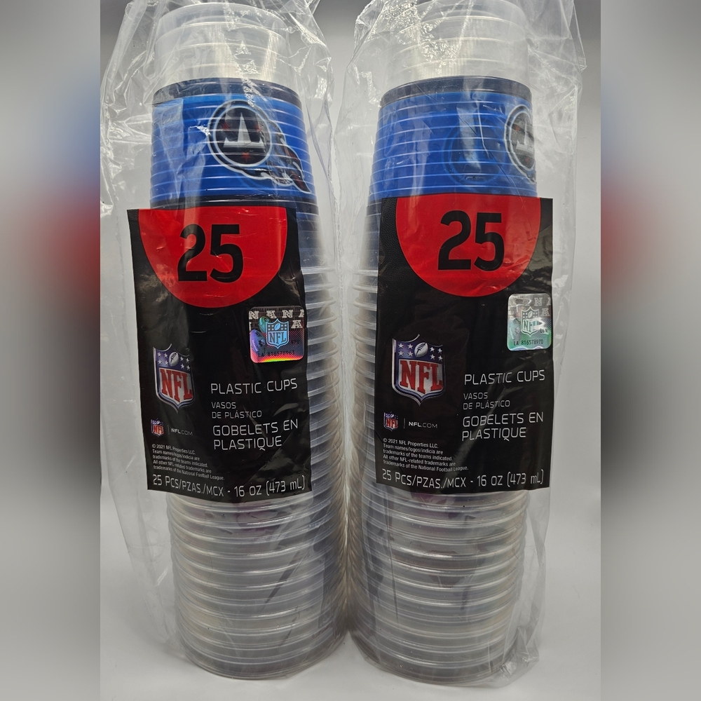 50 (2 pks 25) 16 oz NFL Tennessee Titans clear Plastic party Cups new